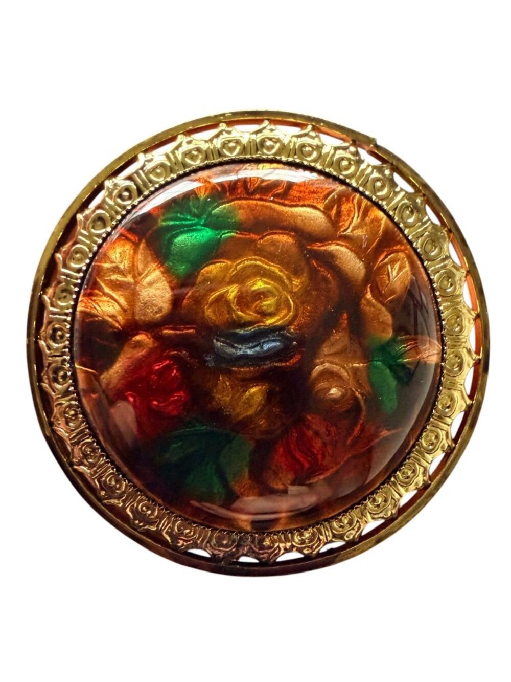 Vintage Reverse Carved Lucite Brooch Gold Tone Floral Pin 1950s‎ New Old Stock